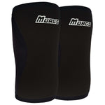 Pair of black knee sleeves with 'MURGS' branding on a white background