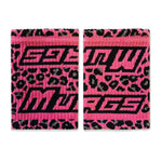 Pair of pink wristbands with black leopard print and 'Mugiwara' branding on a white background.