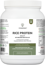 Vitadefence rice protein powder container with label on a white background