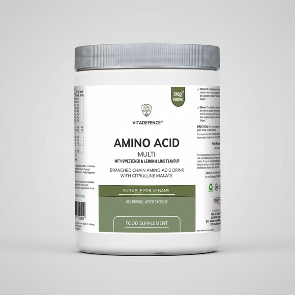 Vitadefence Amino Acid Multi supplement container with white label