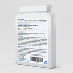 Back view of a supplement container with text and a barcode on a white background