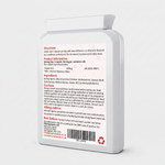 Back label of a supplement container with text and a barcode on a white background