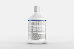 White supplement bottle with label on a white background