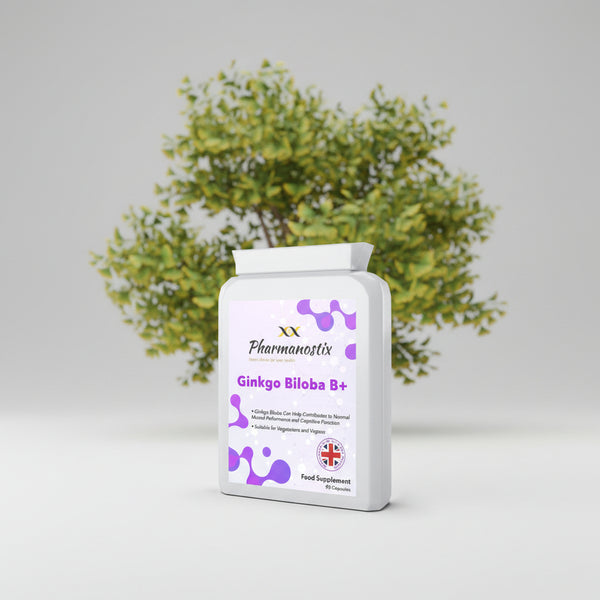 Pharmanostix Ginkgo Biloba B+ supplement container on a white background