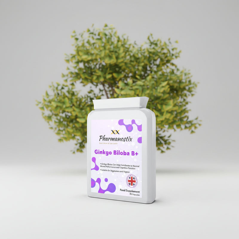 Pharmanostix Ginkgo Biloba B+ supplement container on a white background