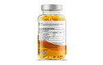 Bottle of supplements with a white label on a white background