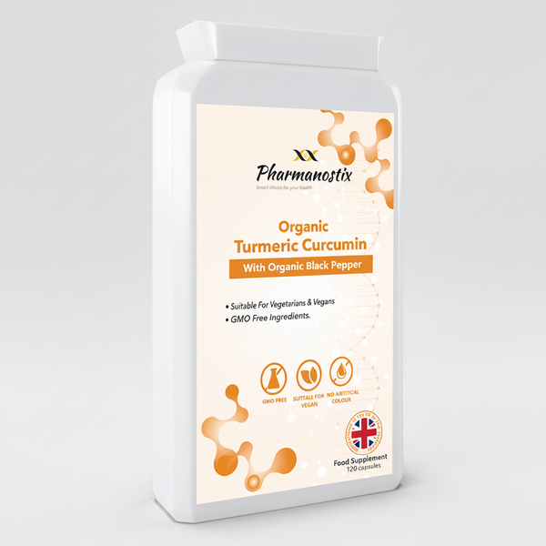 Pharanostix Organic Turmeric Curcumin supplement container on a white background