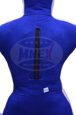 Blue martial arts uniform with a zipper on a white background, featuring the Maitex logo.